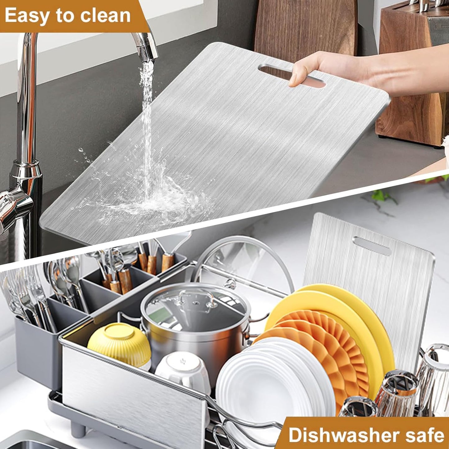 New Titanium Cutting Board-Stainless Steel Cutting Boards for kitchen,Double-Sided Food Grade Non Toxic Cutting Board,Chopping Boards Necessities for Home Outdoor Camping Meal Prep,Easy to Clean(XL)