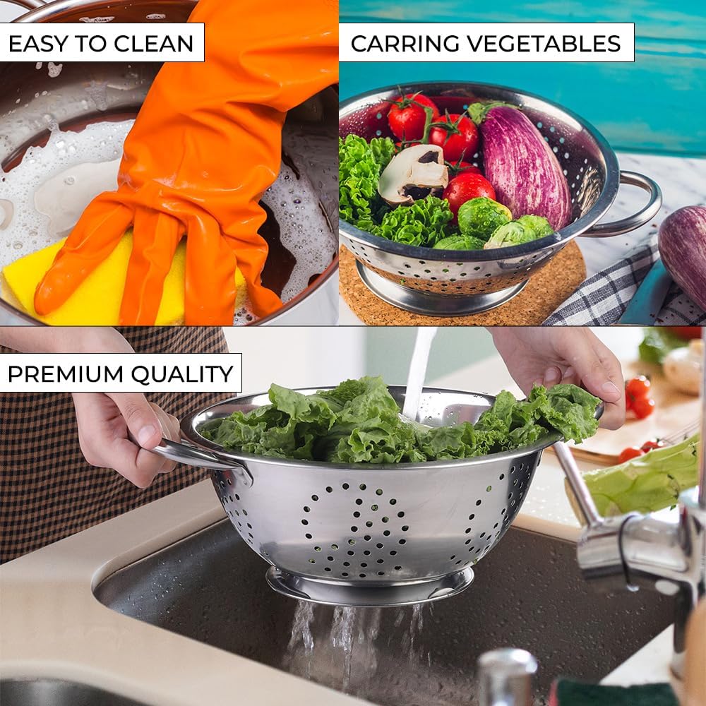 Avador Set of 3 Stainless Steel Colanders, Comes in 1.5 Quart 3qt Quart and 5 Quart for all your Cooking | Baking | Prepping Needs