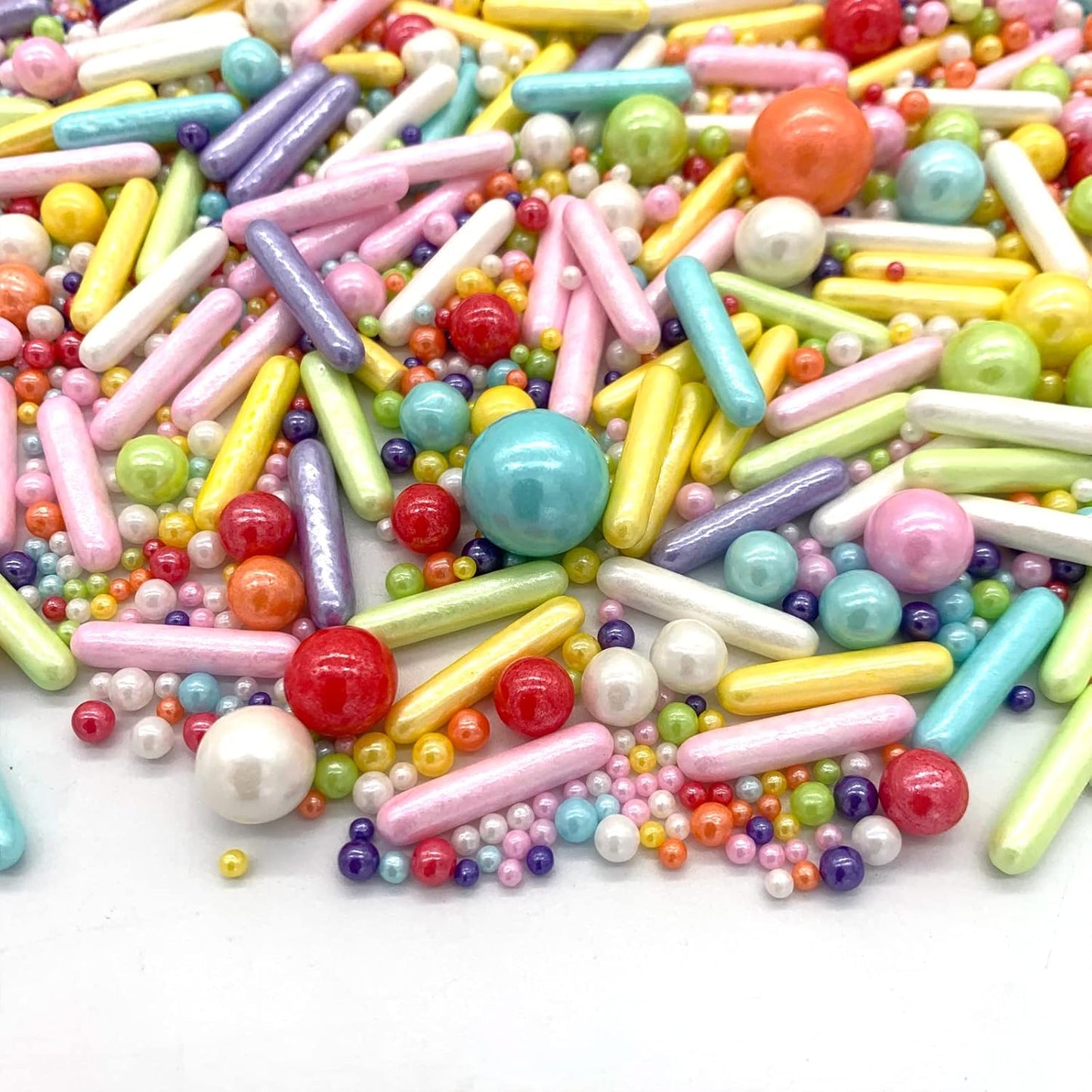 Rainbow Sprinkle Mix Pearl Sugar Candy Mix Size Baking Cake Decorations Cupcake Toppers Cookie Decorating Ice Cream Celebrations Shaker Jar Wedding Shower Party (130g/4.58oz）