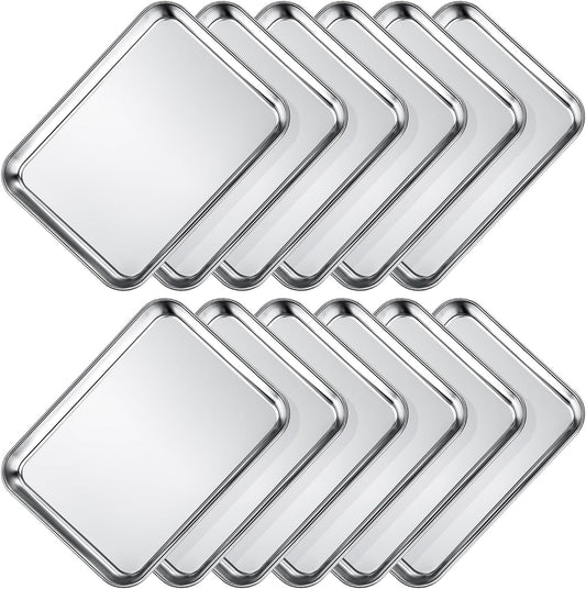 Wildone Sheet Pan Set Baking Sheet Cookie Sheet Baking Pan Toaster Oven Pans, 12 PCS Stainless Steel Baking Tray Cookie Pan, Heavy Duty & Dishwasher Safe, 9 x 6.7 x 1 Inches