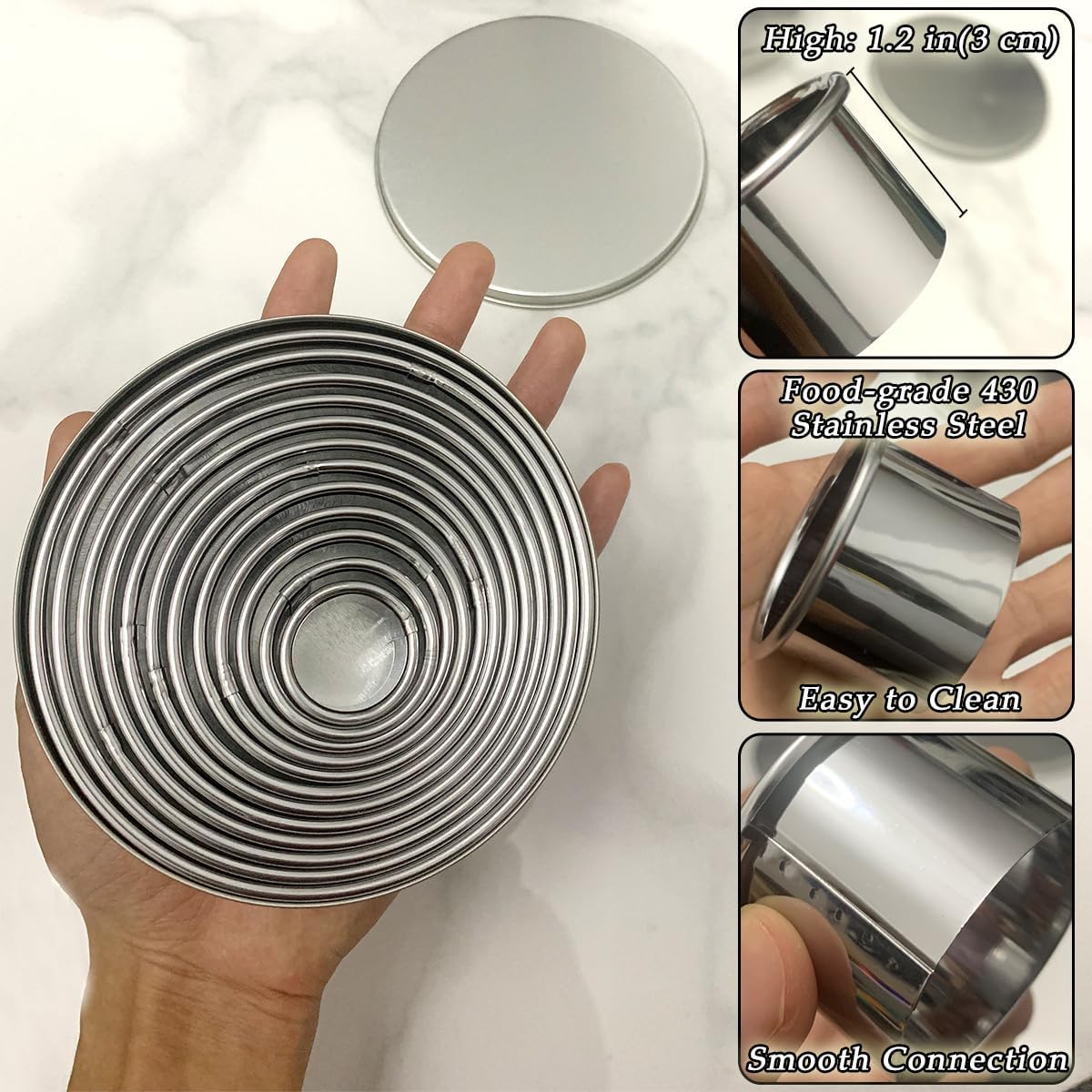 Round Cookie Cutters Set 12Pcs, Metal Cookie Cutters Sturdy Dough Molds with Case, Basic Biscuit Cutter for Fondant Pancake Baking Decorations Holiday Birthday Party