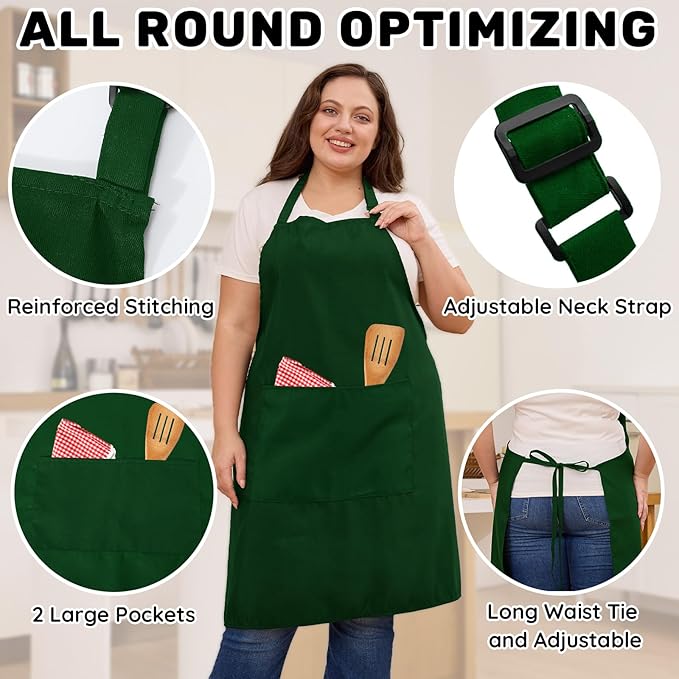 2 Pcs Plus Size Chef Apron, Unisex Professional Apron with 2 Pockets for Cooking, Work, Baking (Larger Size)
