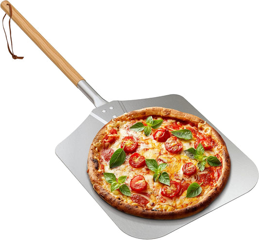 only fire Long Metal Pizza Peel with Wooden Handle for Indoor & Outdoor Grill Oven, 12 x 14 inch Pizza Baking Spatula Paddle for Baking Bread Pies, 36 Inch Long