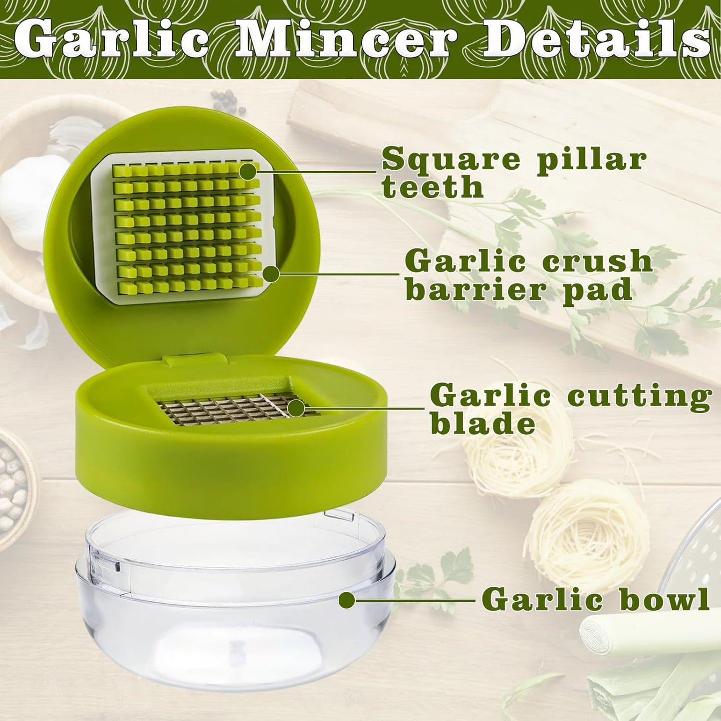 2 Pcs Garlic Press Stainless Steel, Garlic Mincer Crusher with Peeler and Cleaning Brush, Garlic Chopper Mini Kitchen Tool