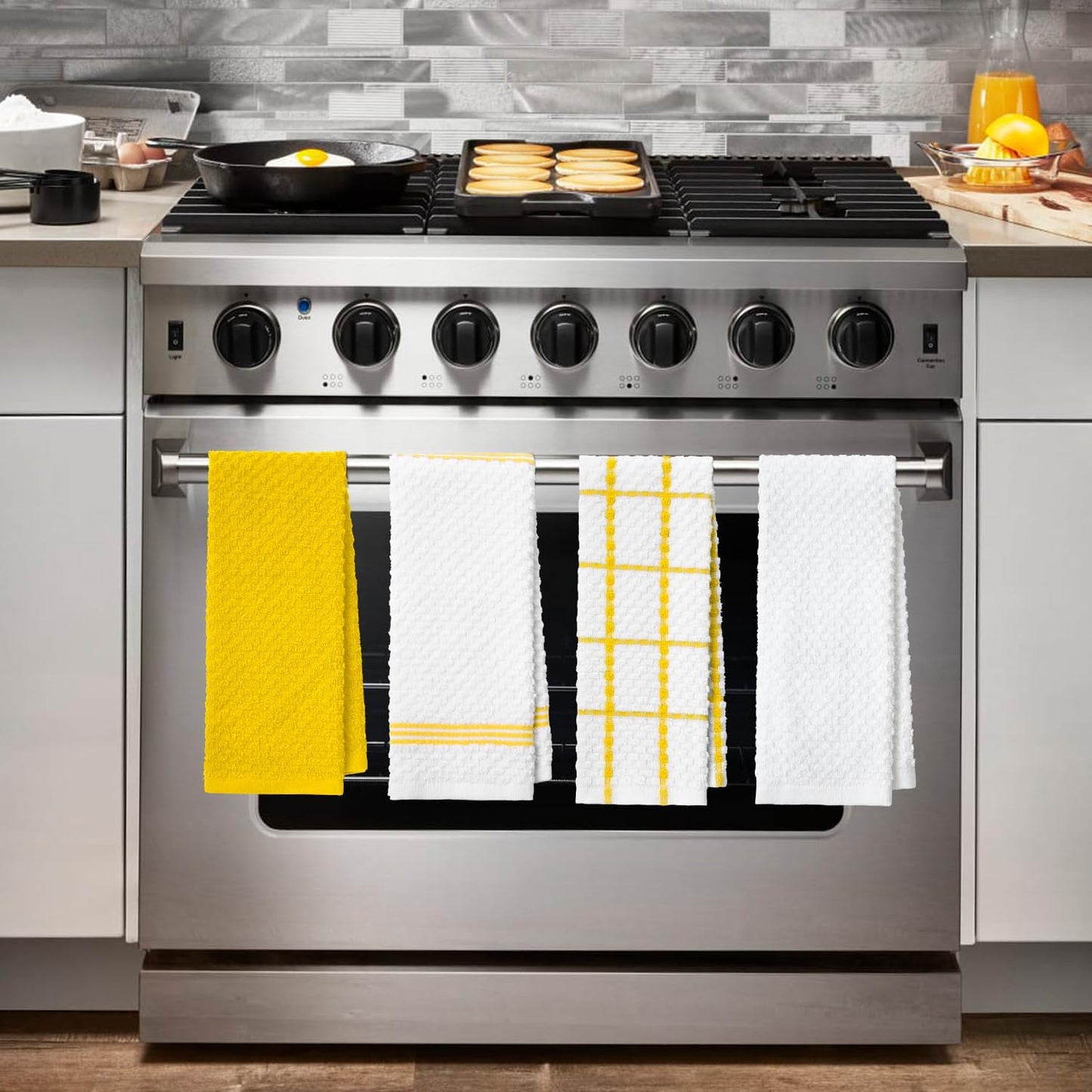 Artoid Mode Ring Spun Cotton Yellow Kitchen Dish Towels, 15x25 Inch Ultra Soft Absorbent Quick Drying Household Cleaning Tea Towels Bar Towels Set of 4