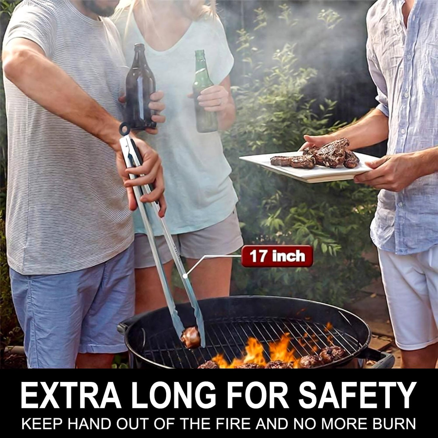 Walfos 17 Inch Extra Long Grill Tongs, Ultimate Stainless Steel BBQ Tongs for Grilling, Cooking, BBQ/Barbecue, Buffet and Turning Food