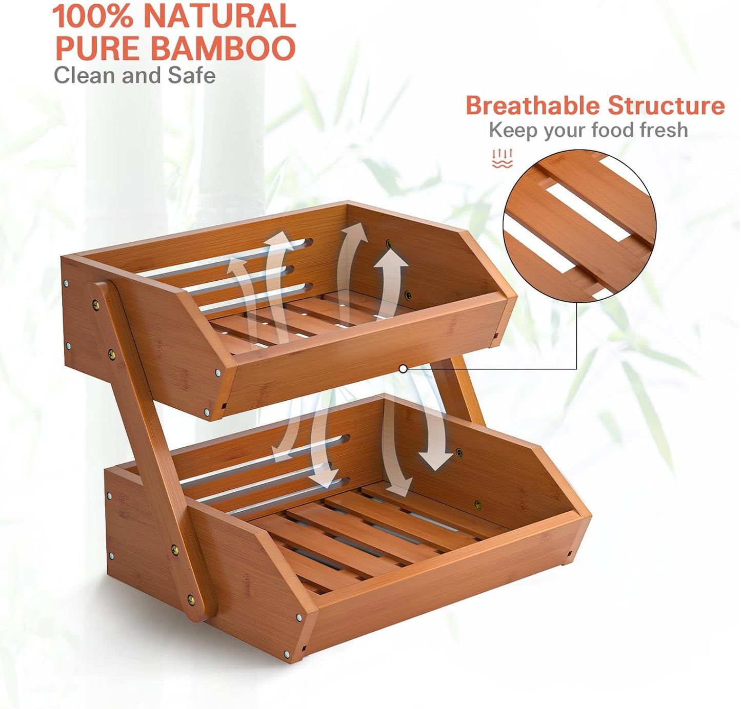 G.a HOMEFAVOR Fruit Basket for Kitchen, 2-Tier Fruit Bowl for Kitchen Counter, Vegetable Storage Stand for Fruit Shop, 15 mm Thickness, Brown