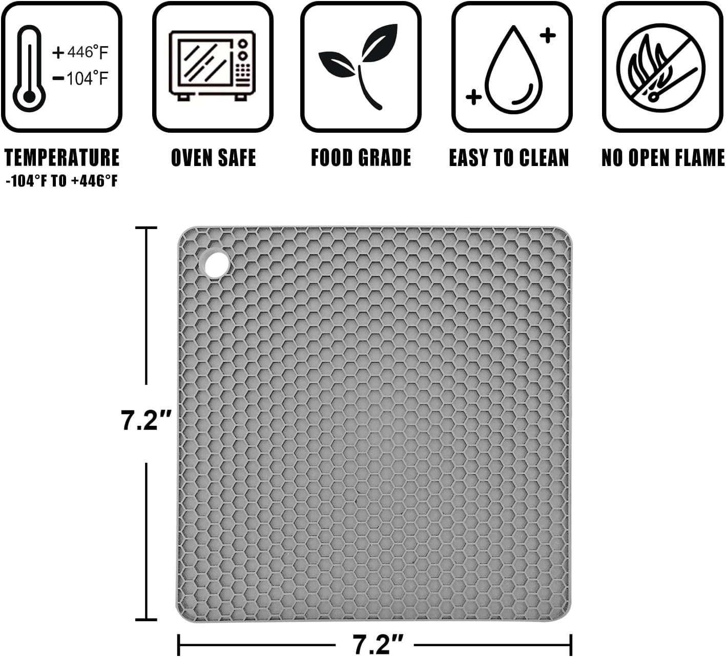 Walfos Silicone Trivet Mats - 4 Heat Resistant Pot Holders, Multipurpose Non-Slip Hot Pads for Kitchen Potholders, Hot Dishers, Jar Opener, Spoon Holder, Food Grade Silicone & BPA Free (Square)