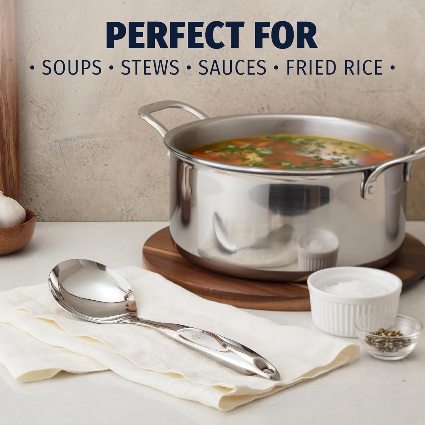 Zulay Kitchen Stainless Steel Serving Spoon - Large Cooking Spoon - Durable Premium Stainless Steel with Comfortable, Ergonomic Handle - Easy to Clean - Perfect for At Home Cooking & Buffets - 11.5”