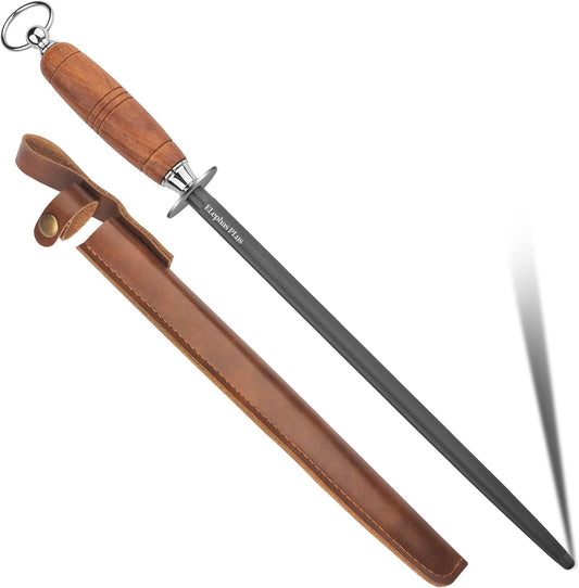 honing steel knife sharpener ，Wooden Handle knife sharpener rod,12 Inch Knife Sharpening Steel Honing Rod（mahogany）