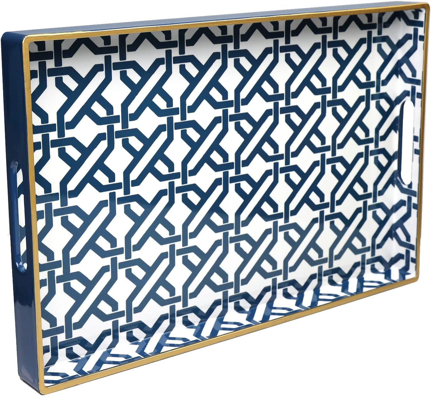 Spsyrine White Serving Tray, Plastic Marbling Tray for Coffee Table, Stylish Rectangular Decorative Tray with Handles, Ottoman Tray for Living Room, Bathroom, 15.6” X 10.2"