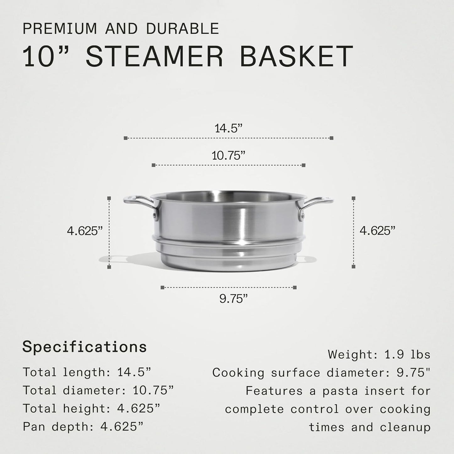 Made In Cookware - 10" Stainless Steel Steamer Insert - Pot Strainer - 8 Quart Compatible