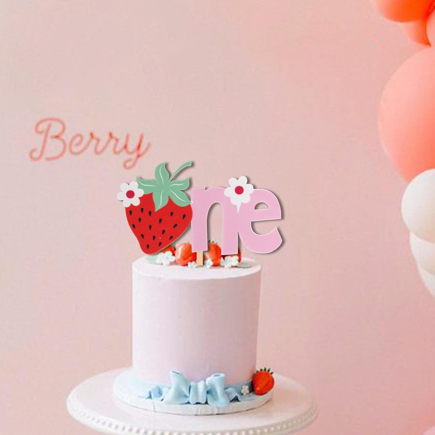 Strawberry One Cake Topper - Berry First Birthday Cake Topper, Berry Sweet One Birthday Cake Decoration for Party, Anniversary, Cake Smash, Photo Props...