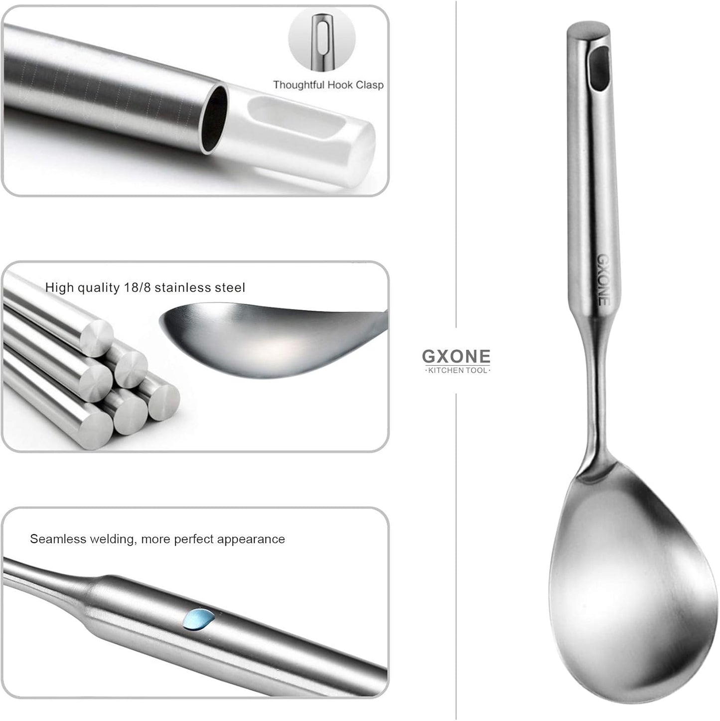 Cooking Spoon,304 Stainless Steel Large Serving Spoons,Silver/12.6Inch