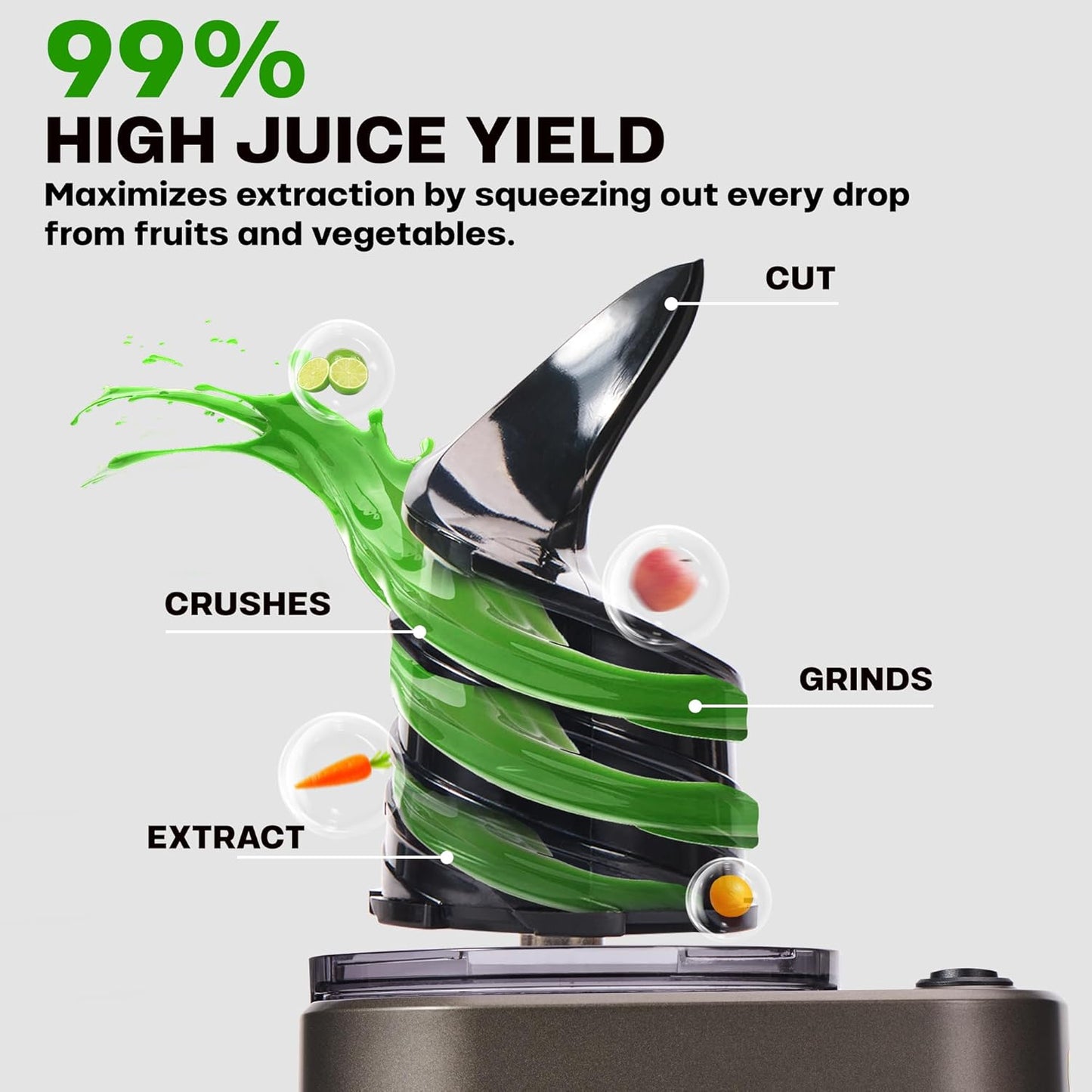 Cold Press Juicer, 5.4" Wide Feed Chute Juicer Machines for Vegetable and Fruit, Slow Masticating Juicer Easy to Clean, Grey