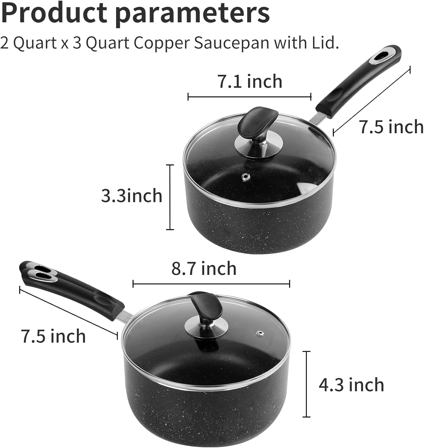 Nonstick Saucepan Set with Lid, Non Stick 2Qt & 3Qt Sauce Pan Set with Glass Lid Small Pot for Home Kitchen