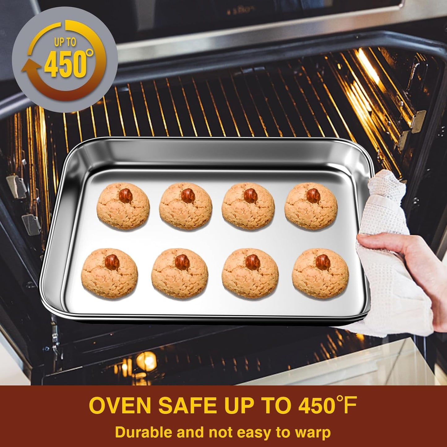 Wildone Sheet Pan Set Baking Sheet Cookie Sheet Baking Pan Toaster Oven Pans, 12 PCS Stainless Steel Baking Tray Cookie Pan, Heavy Duty & Dishwasher Safe, 9 x 6.7 x 1 Inches