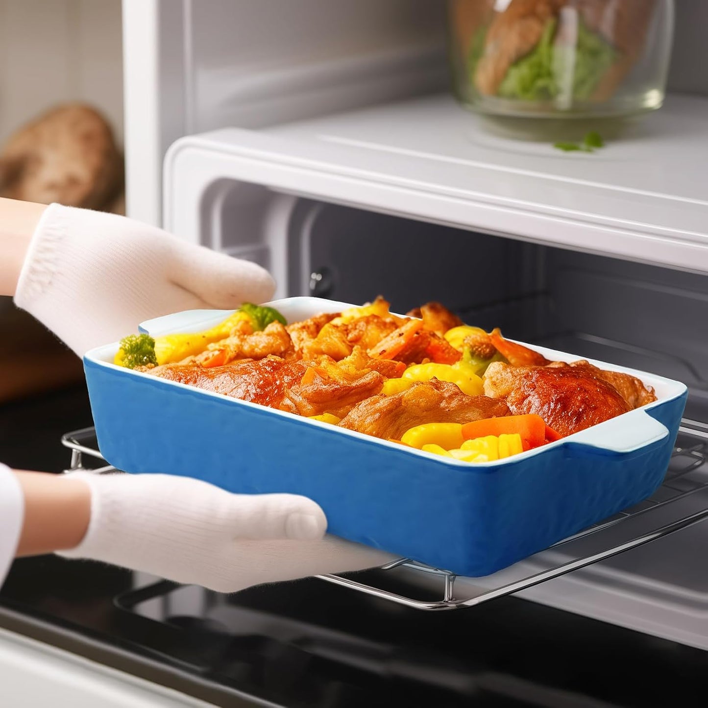 4 QT Baking Dish, Casserole Dishes for Oven, 9x13 Baking Pan with Handles, Lasagna Pan Deep, Ceramic Casserole Dish Oven Safe for Baking, Lasagna, Kitchen, Wedding Gift (Dark Blue)