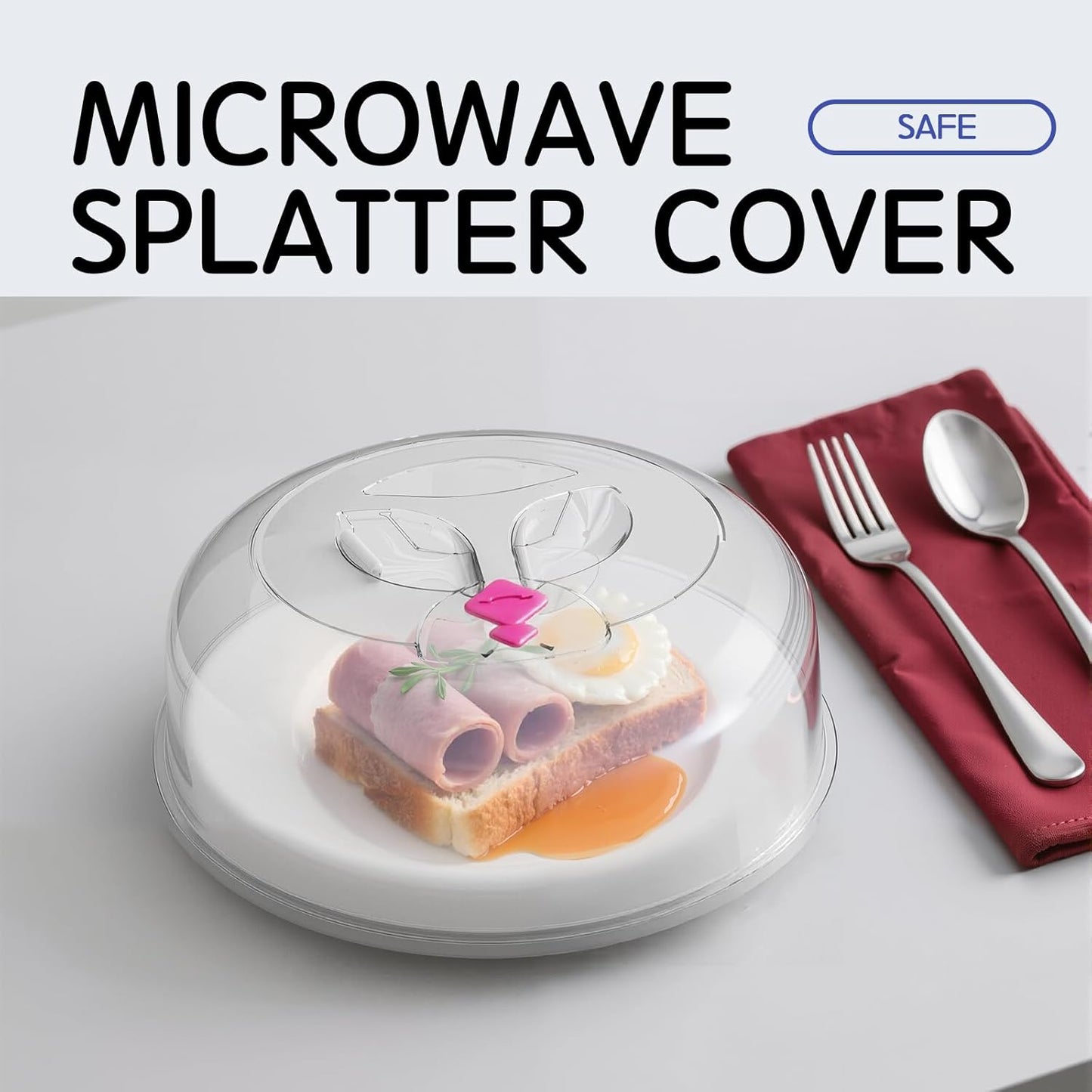 Microwave Splatter Cover 12 Inch Large Plate Cover for Microwave Oven 2 in 1 Food Grade Plastic with Silicone Air Vent Tall Lid BPA Free 3 Pack Clear