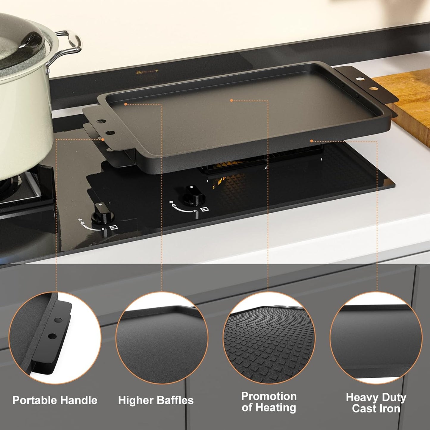 Grill Flat TopGriddle Universal, Cast Iron Griddle for Gas Grill, 17" x 10" Stovetop Griddle, GriddlePan for Stove Top, GrillGriddle for Charcoal/Electric/Gas Grills, Stove, Tailgating, Camping