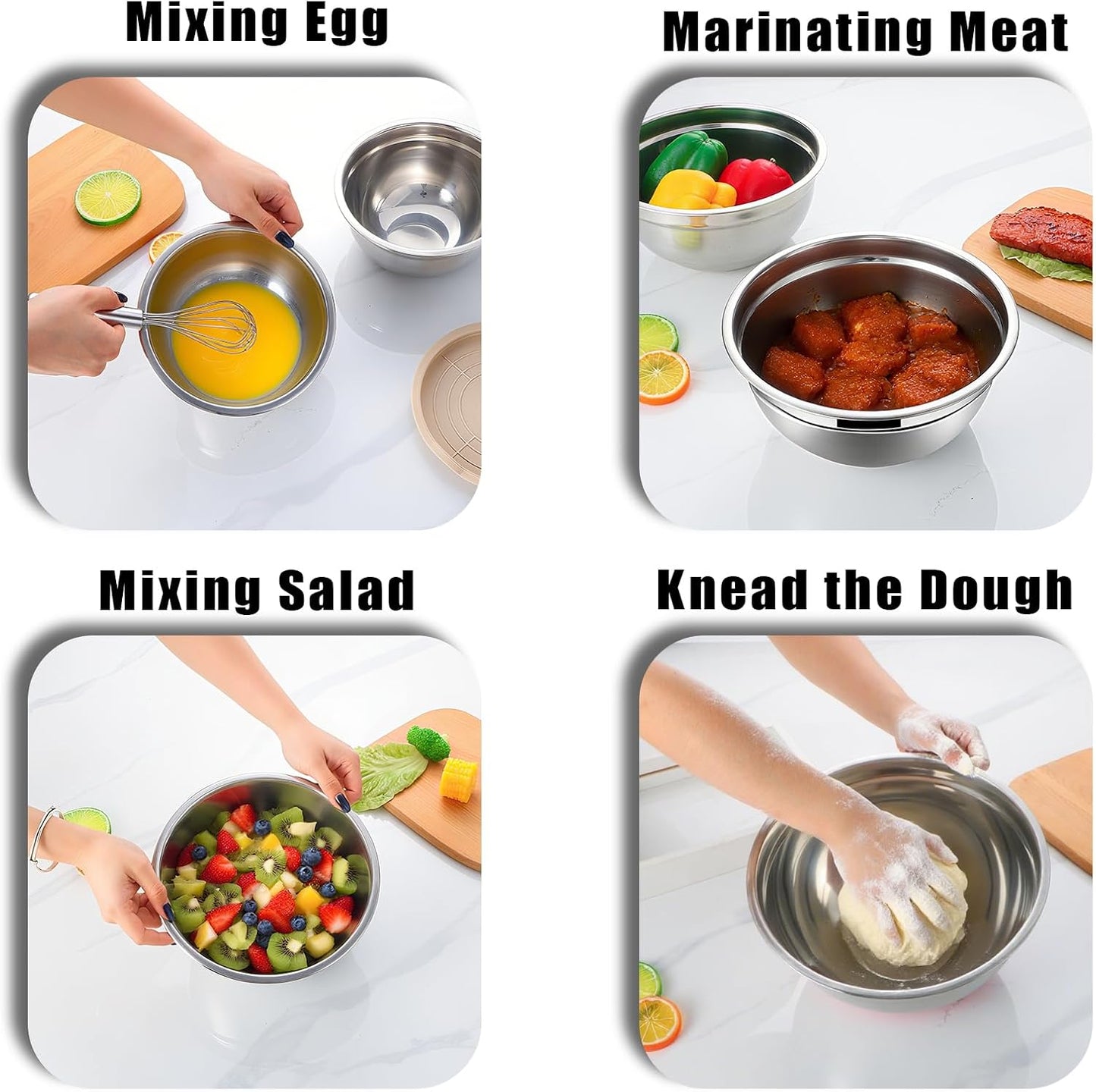 Lazycorner Stainless Steel Mixing Bowls with Airtight Lids Set of 7 Stainless Steel Bowls Set with 3 Grater Attachments Great for Serving & Baking