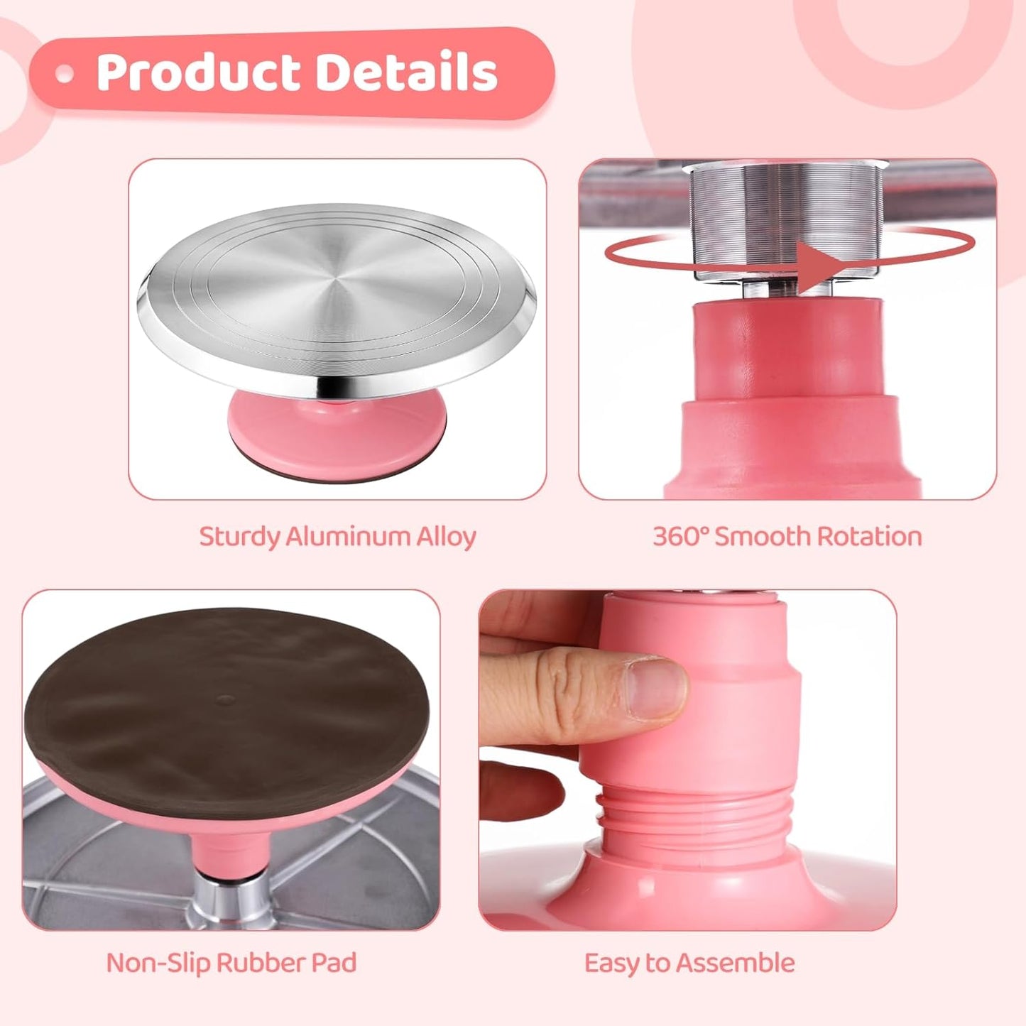 OMISTAR Aluminium Alloy Revolving Cake Stand, 12 in Cake Decorating Turntable, Non-Slip Rotating Platform, Smooth 360° Rotations for Cake Decorating and Baking Parties