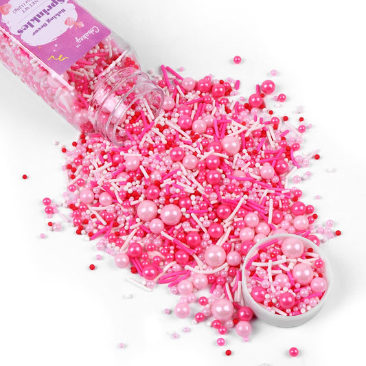 Pink Sprinkles for Cake Decorating 4.23ounce - Pearl Sprinkles for Baking, Cupcake, Ice Cream, Candy, Cookie Decorations - Pink Sprinkles for Valentines Princess Bridal Shower Wedding Party