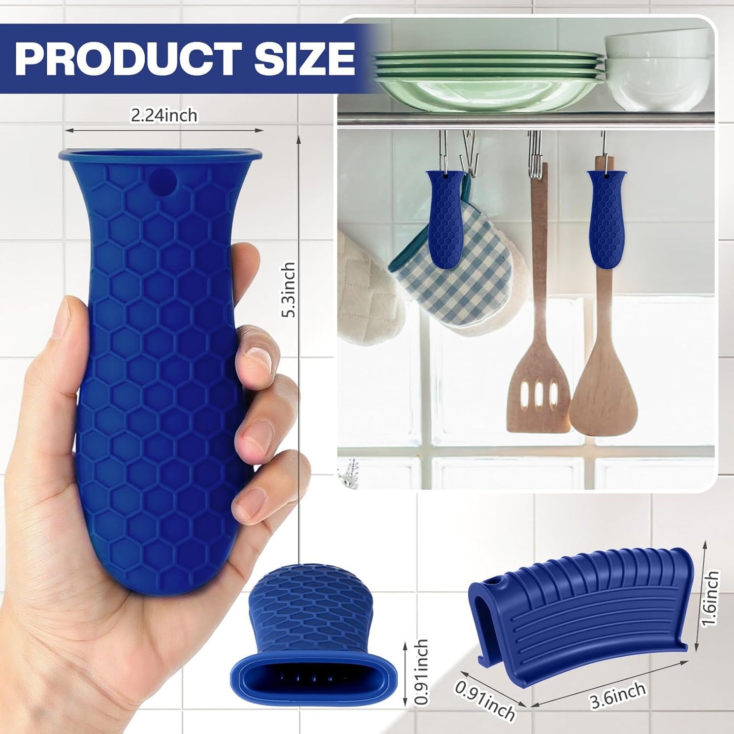 Patelai 8 Pcs Silicone Pot Holders Set Cast Iron Handle Cover Heat Resistant Pot Handle Covers Potholder Non Slip Reusable Pan Sleeve for Frying Pan Kitchen Supplies (Navy Blue)
