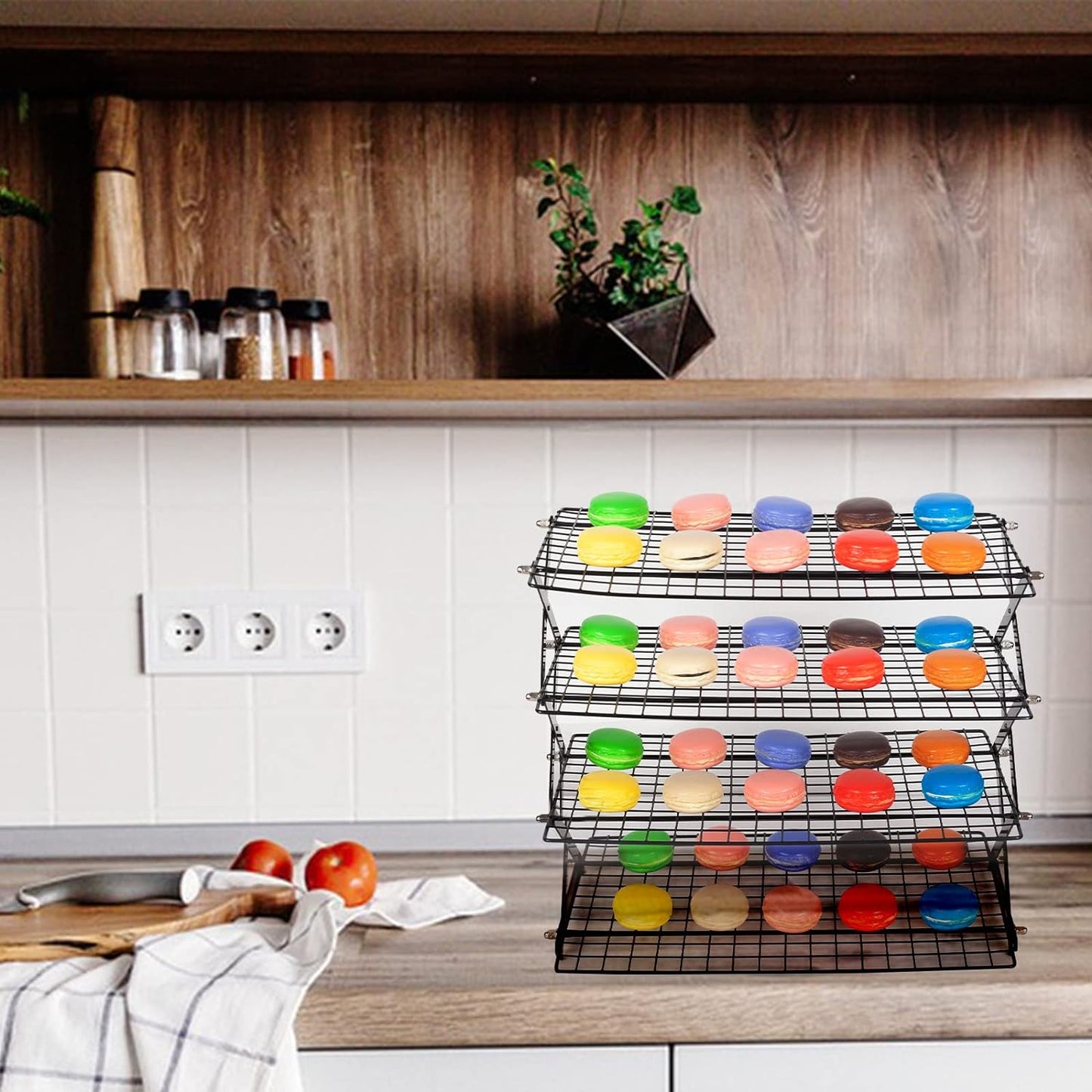 ShellKingdom 4 Tier Collapsible Cooling Rack, Outdoor Camping Picnic Shelf, Wire Cooling Rack for Baking, Cookies, Cake, Roasting, Grilling, Drying Rack - Black