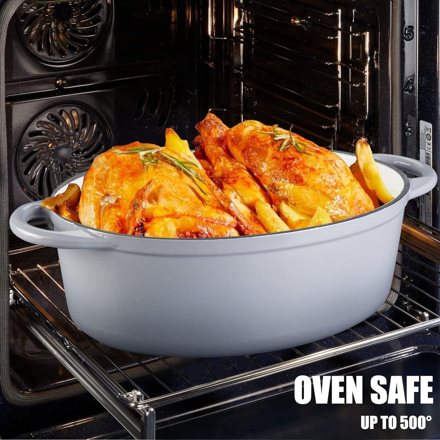 Enameled Cast Iron Oval Dutch Oven, 7 qt Oval Dutch Oven Pot with Lid and Dual Handles for Braising, for Braising, Broiling, Bread Baking, Frying, Gray