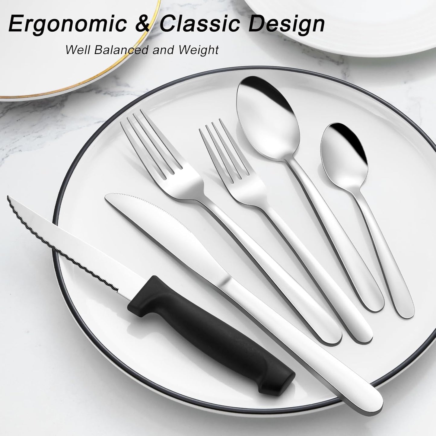 Pleafind 72-Pieces Silverware Set for 12, Flatware Set with Steak Knives, Stainless Steel Cutlery Set, Include Forks Spoons and Knives Set, Dishwasher Safe Utensil Sets for Home Restaurant