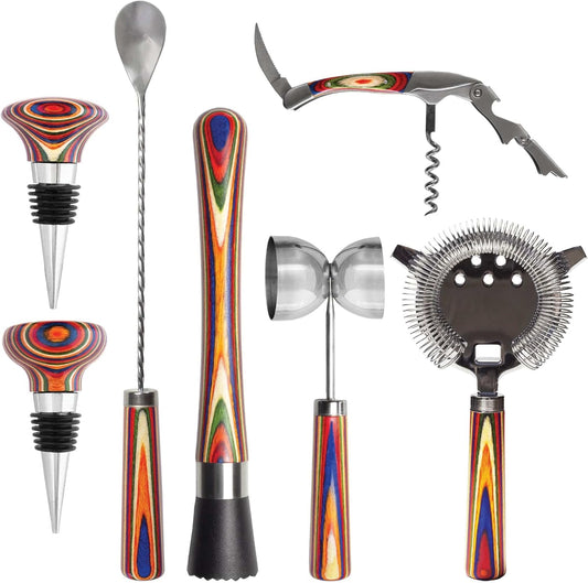 Totally Bamboo Baltique Marrakesh 7 Piece Bartender Kit, Gift Set with Bar Accessory Tools, Muddler, Double Sided Jigger, Hawthorne Cocktail Strainer, Bar Spoon, Waiter's Friend and 2 Bottle Stoppers