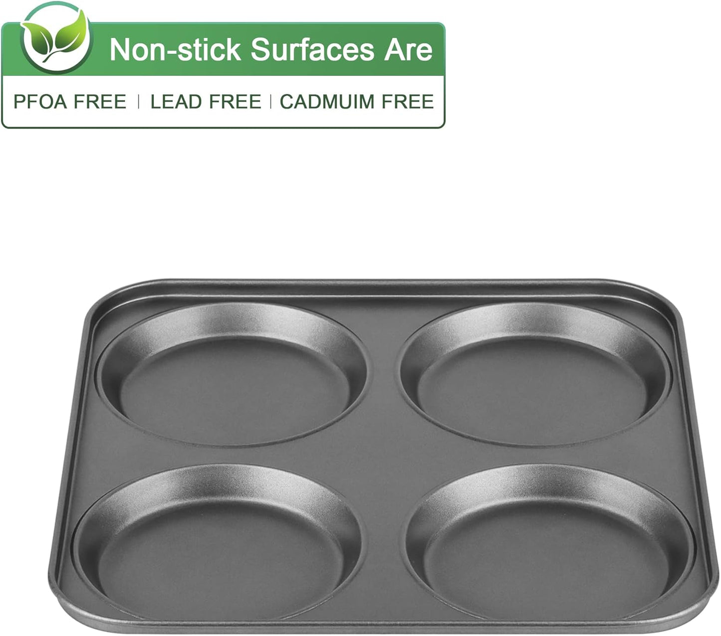 Tiawudi Muffin Top Pan, 4-Cup Hamburger Bun Pan, Large Whoopie Pies Pan, Non-Stick Bakeware for Eggs, Cornbread, Small Cake Layers and Drop Cookies, Set of 3