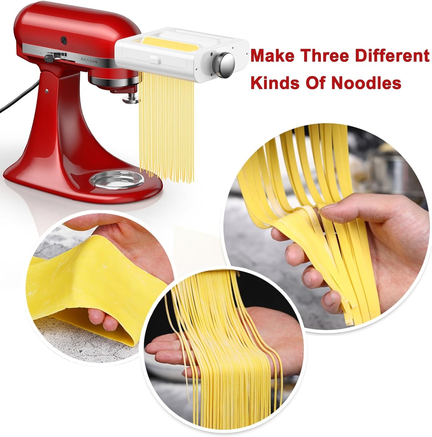 RETHONE Pasta Maker Attachment for KitchenAid Stand Mixers -3 in 1 Set Pasta Attachments includes Pasta Roller, Spaghetti Fettuccine Cutter, Pasta Machine Attachment Accessories for KitchenAid