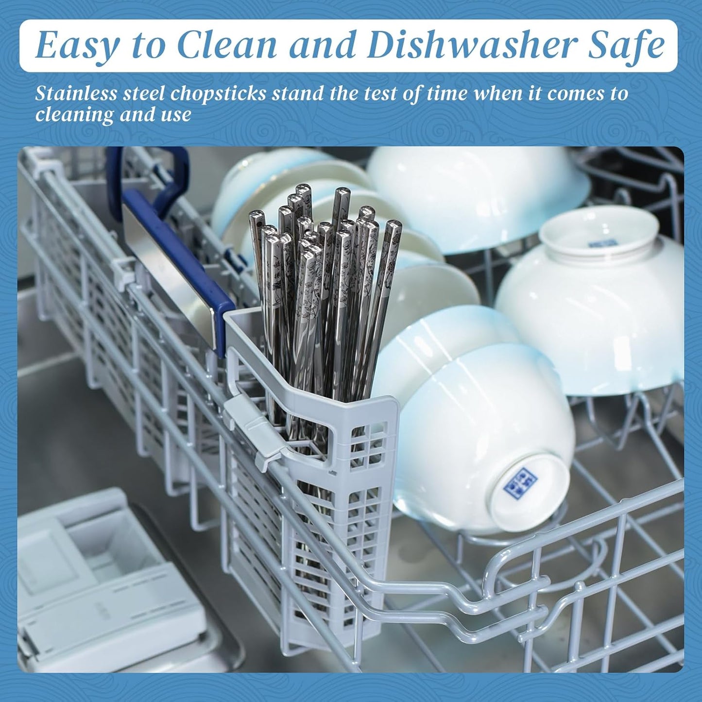 Stainless Steel Chopsticks, Titanium Plated Metal Chopsticks, 9.8" Premium Japanese Korean Color Laser Engraved Cooking Chop Sticks, Dishwasher Safe, Reusable, Anti-slip, Anti-scald, 5 Pairs Gift Set