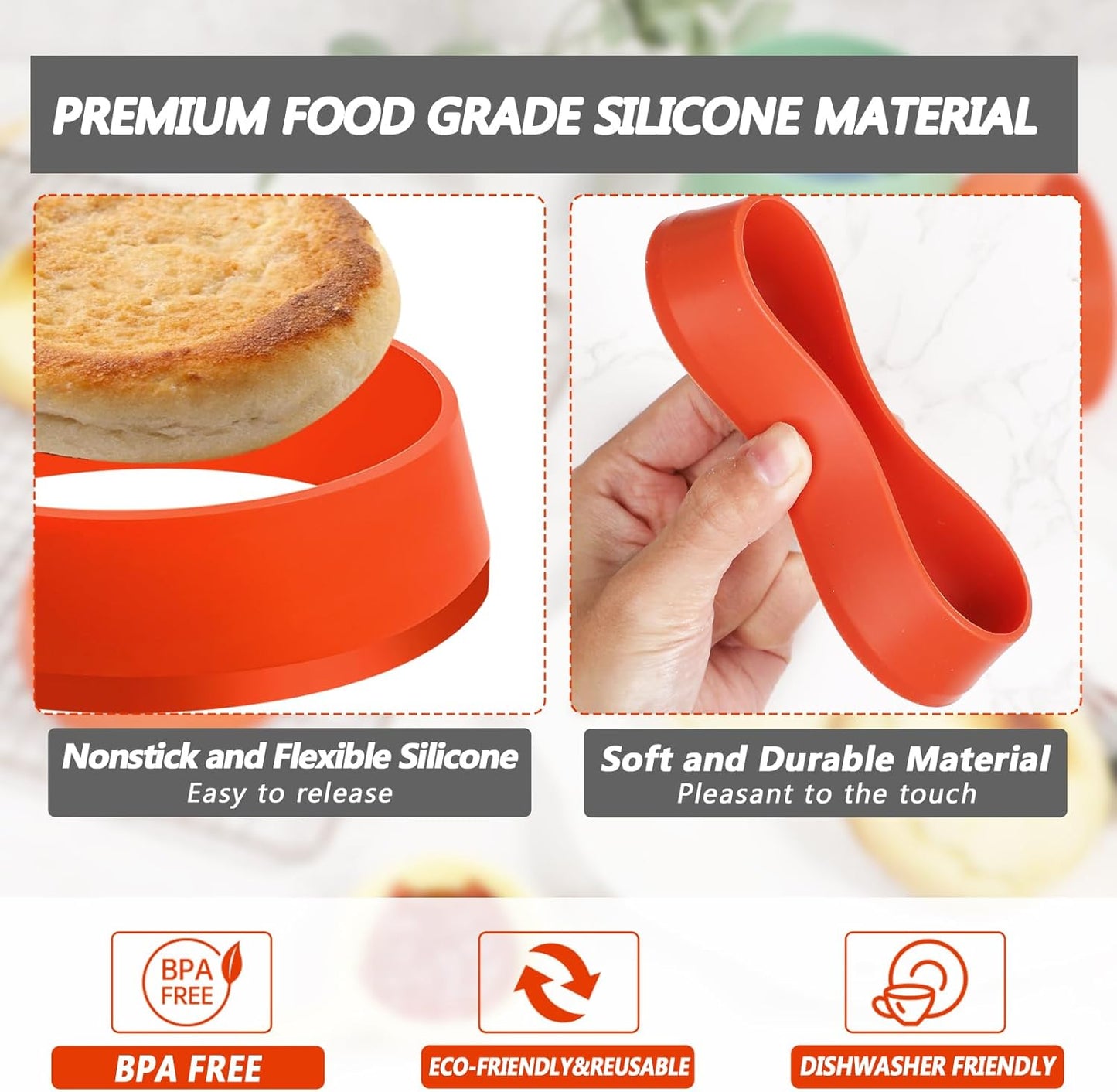 KOLUTI 6 Pack 3.15 Inch Nonstick Silicone English Muffin Rings, Durable Round Frying Egg Patty Omelette Cooker Mold, Circle Ring for Crumpet Pancake Pastry Cookie Baking, BPA Free and 3 Colors