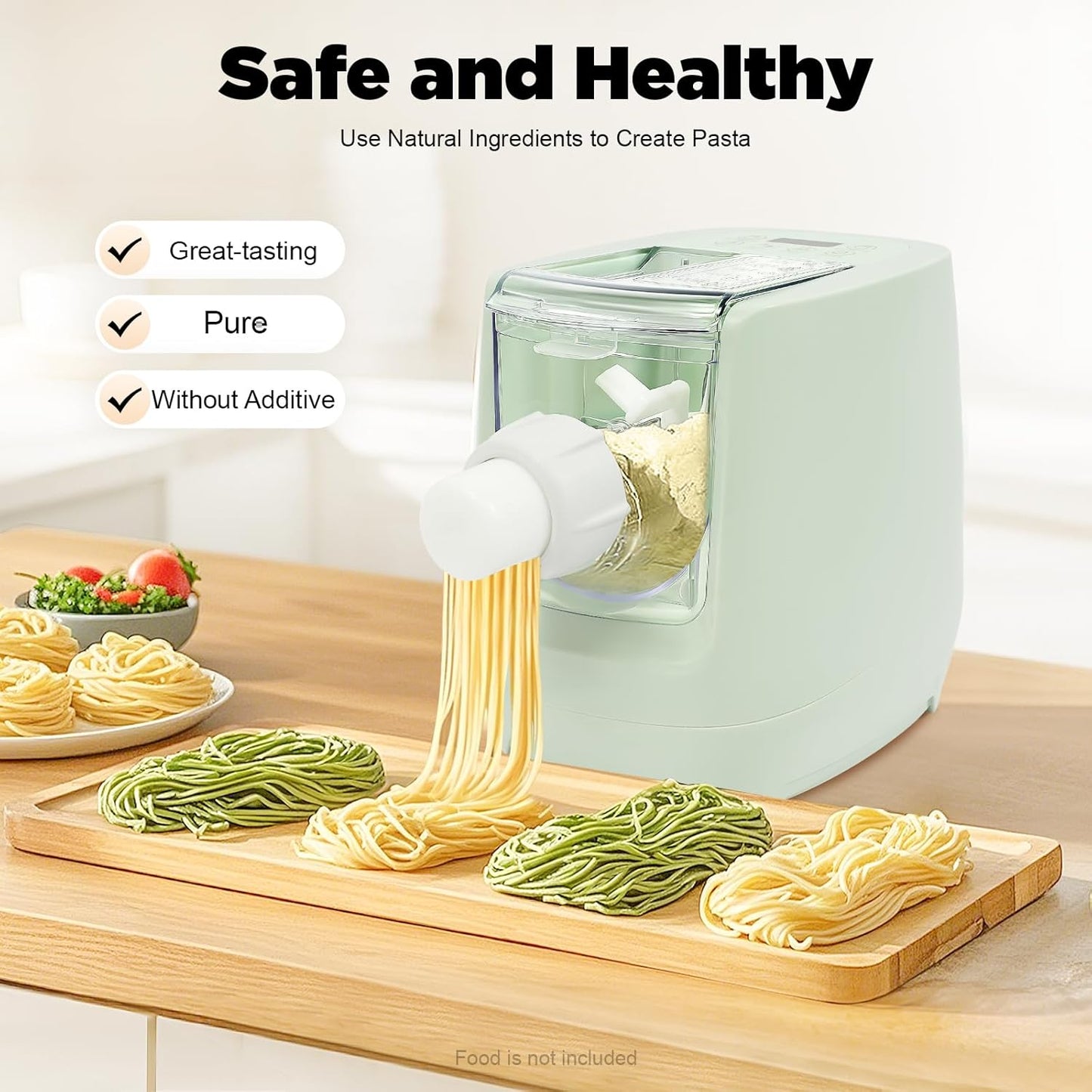 110V 260W Green Electric Pasta Maker Machine,Automatic Roller Noodle Maker Dumpling Skin Dough Machine with 13 Molds for Home Kitchen Use