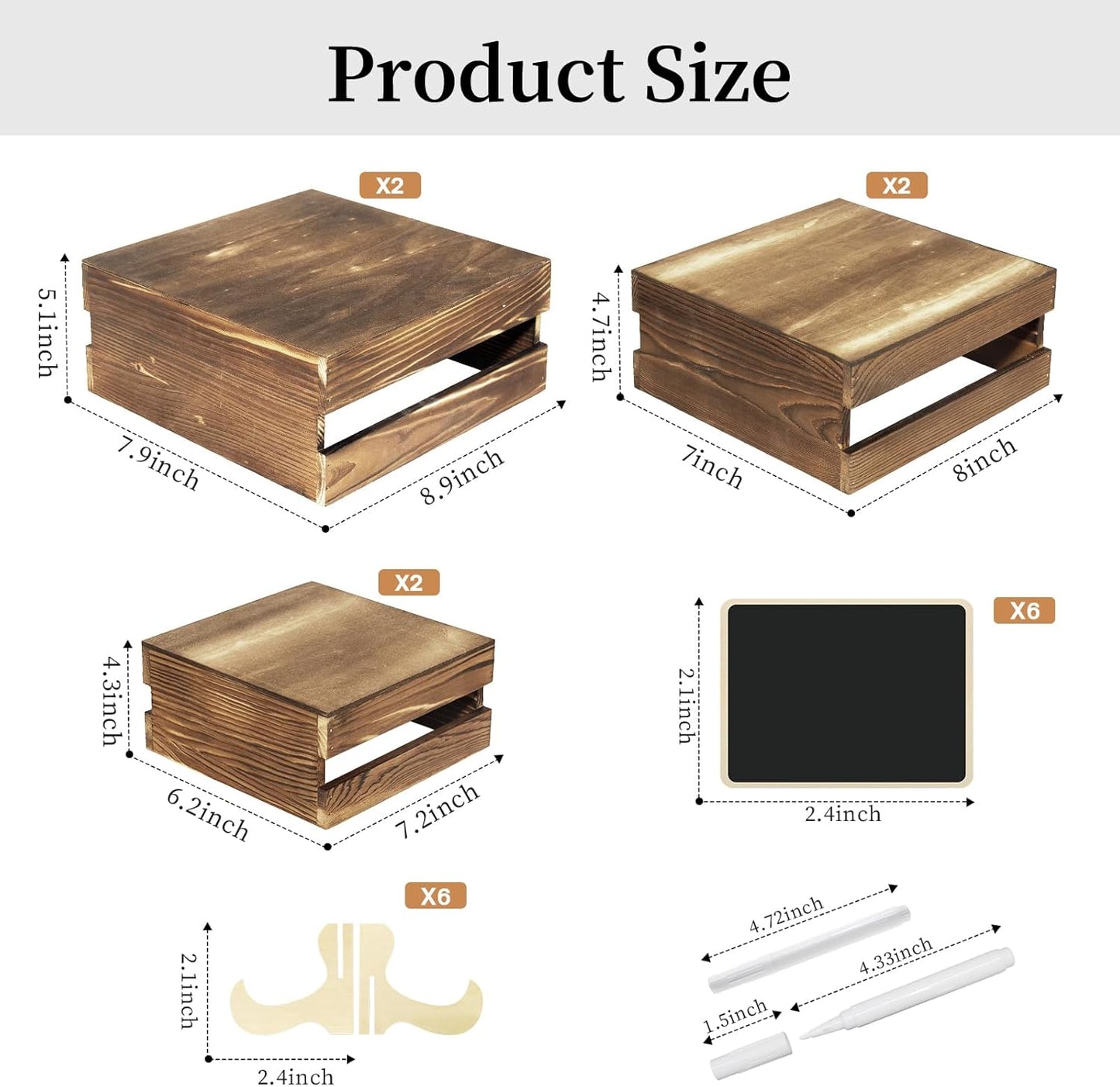 6 Pcs Buffet Risers with Mini Signs, Rustic Wood Cake Stands, Food Risers for Buffet Table, Dessert Display Stand, Wood Crates, Rustic Cake Stand for Party, Wedding, Birthday, Baby Shower, 3 Sizes