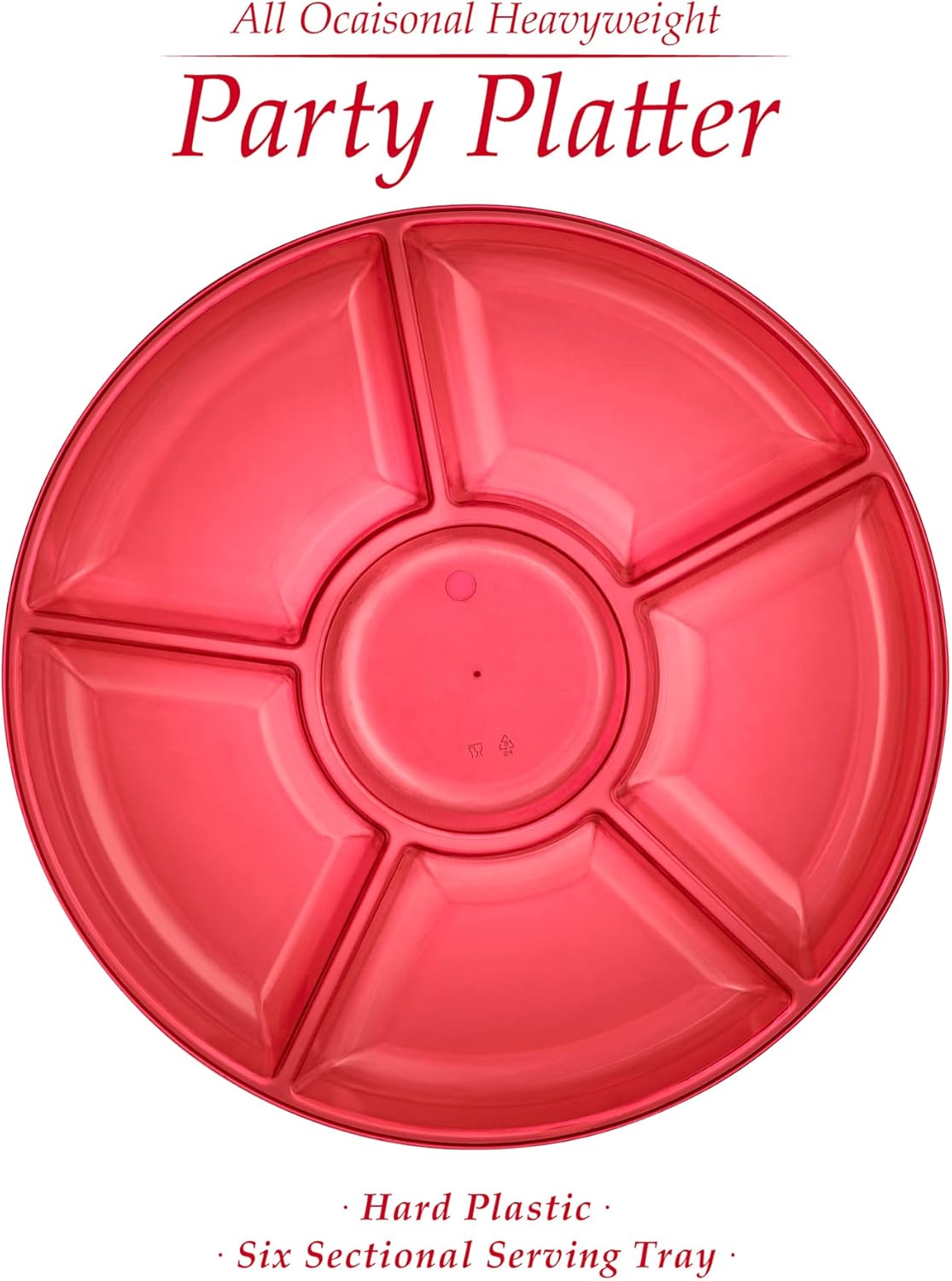Plasticpro 6 Sectional Round Plastic Serving Tray/Platter (4, Red)