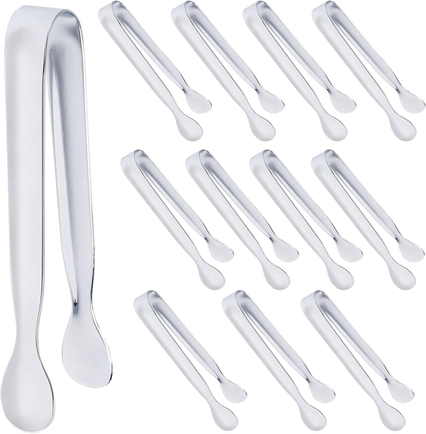DUGATO 12 Pack Mini Serving Tongs (4.3 Inch Stainless Steel) - Small Appetizer, Sugar Cube & Ice Tongs for Tea Party, Coffee Bar, Buffets - Silver