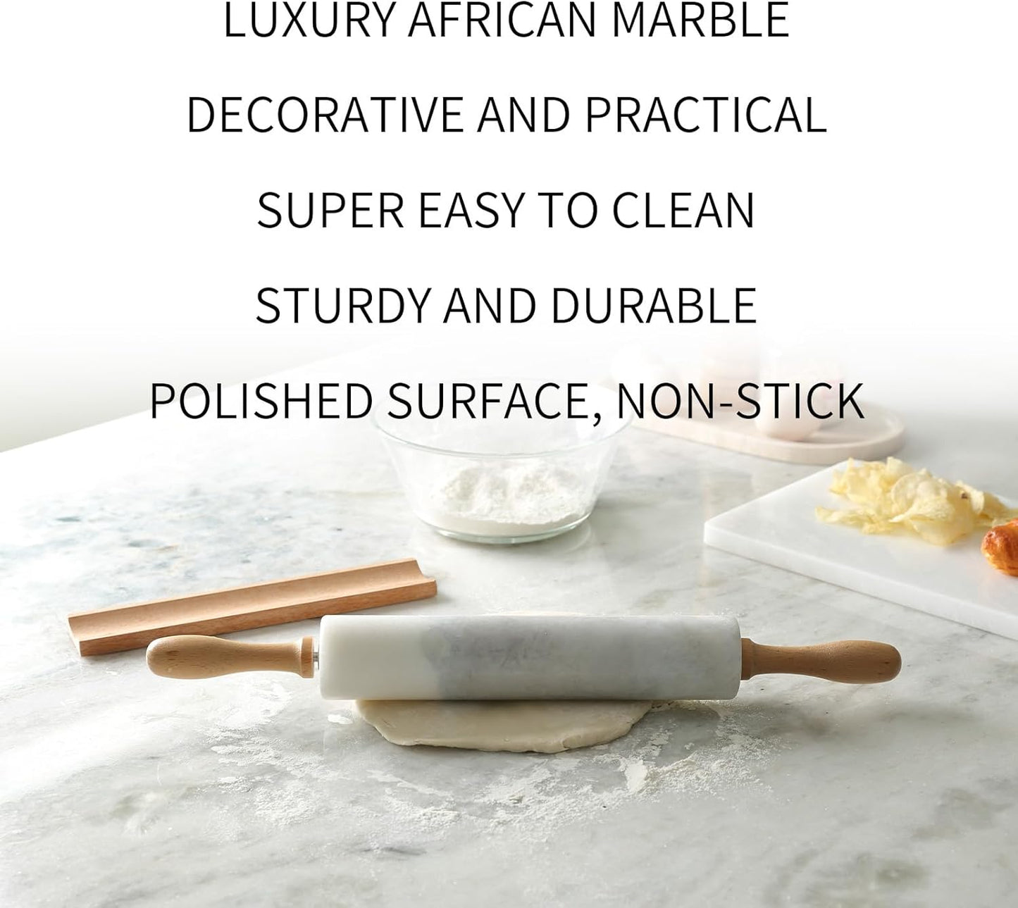 Koville Marble Rolling Pin, Non-Stick African Stone Polished Dough Roller, Pasta, Dumpling, Ravioli, Fondant, Pie Crust, Kitchen Baking Pastry Tools(Namib Fantasy)