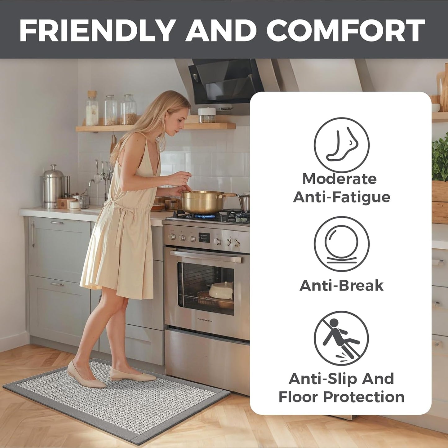 Kitchen Rugs Non Slip Washable, 0.4" Thick Anti Fatigue Cushioned Kitchen Mats for Floor, Super Absorbent Jute-Look Kitchen Sink Mat Standing Mat Office, Laundry, Easy Care, Gray 17"x47"