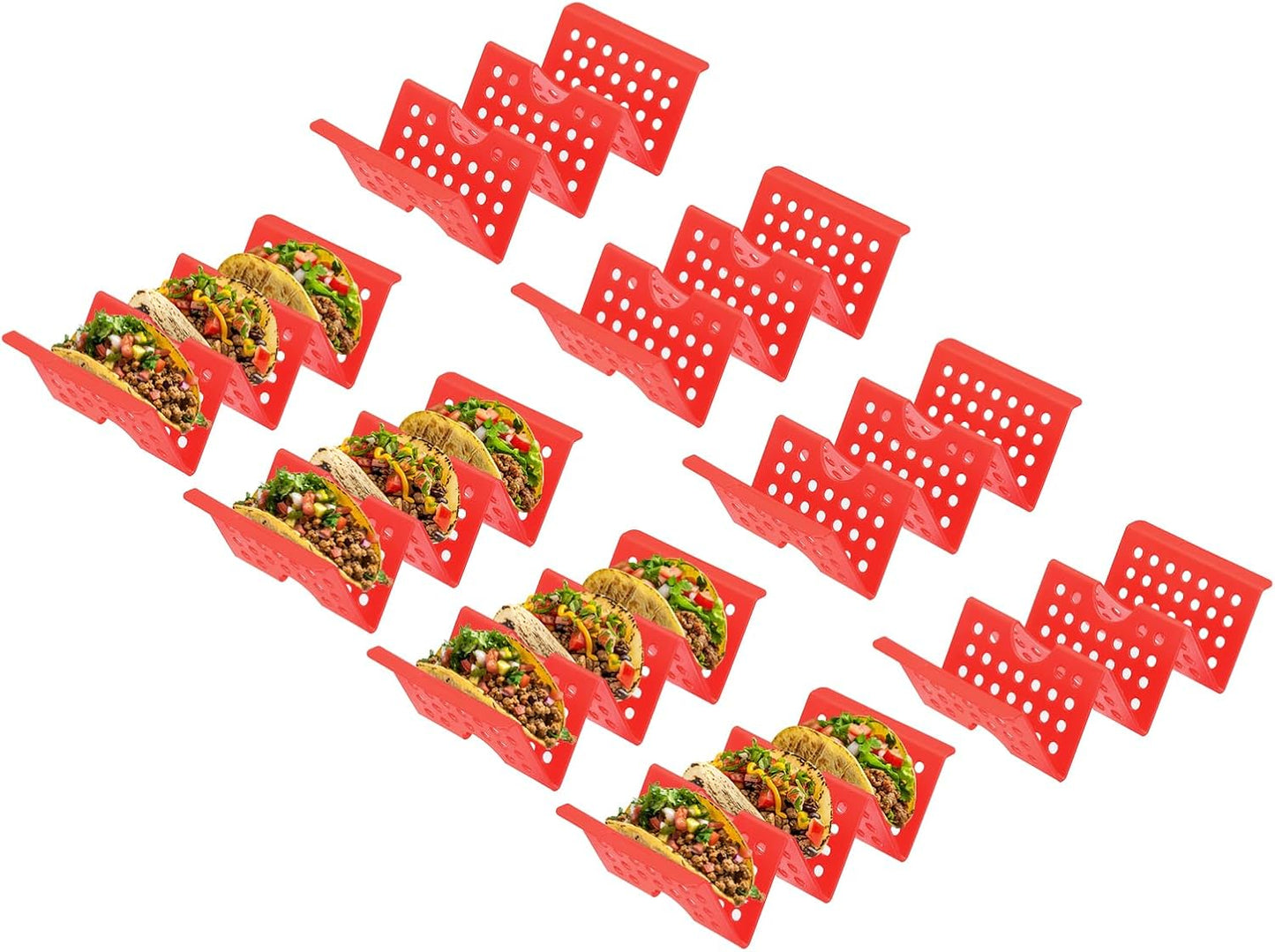 uxcell 8 Pcs Taco Holder Stand, Plastic Taco Plates Hold Up to 3 Tacos, Hollow Carved Taco Shell Holder, Dishwasher Microwave Safe, Red