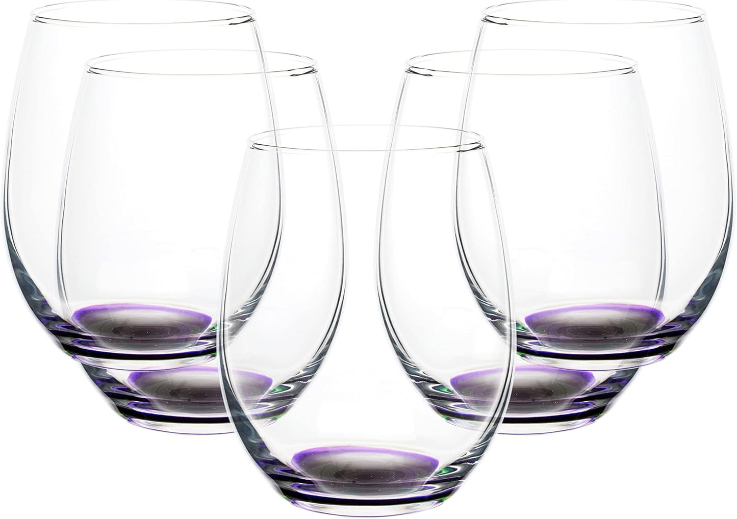 DISCOUNT PROMOS Stemless Wine Glasses in Bulk by ARC Perfection, 15 oz, 10 Pack, Purple or White Wine Glass Set, Purple