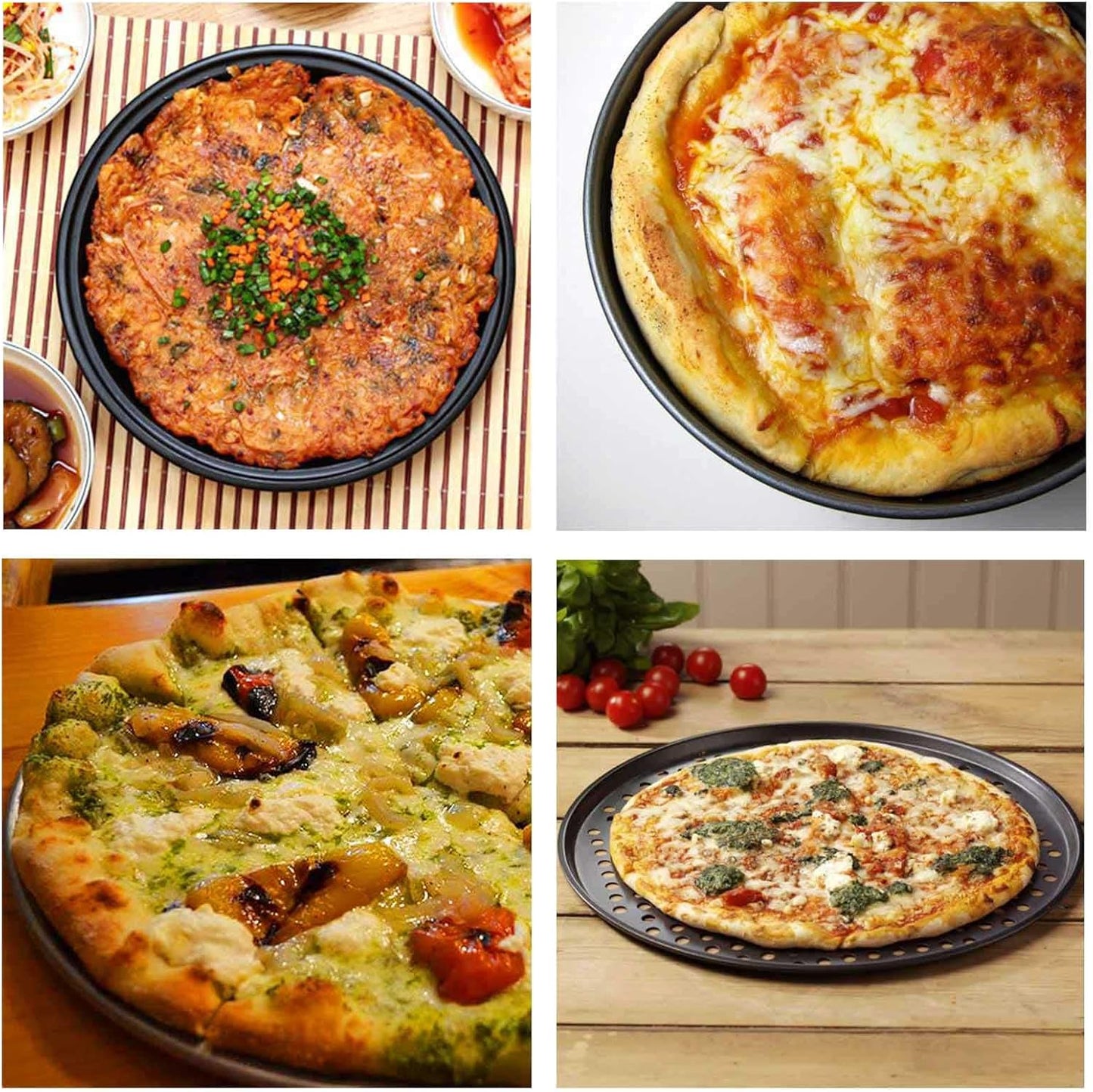 Handook Pizza Pan Set, Carbon Steel Pizza Pan with Holes, for Oven Baking Supplies & Home, Kitchen, Restaurant（9 Inch &10 Inch &12 Inch）