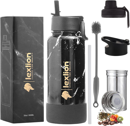 Lexlion 32 Oz Triple Walled Insulated Stainless Steel Tea Infuser Bottle, Fruit Infuser, Leakproof, Sweatproof