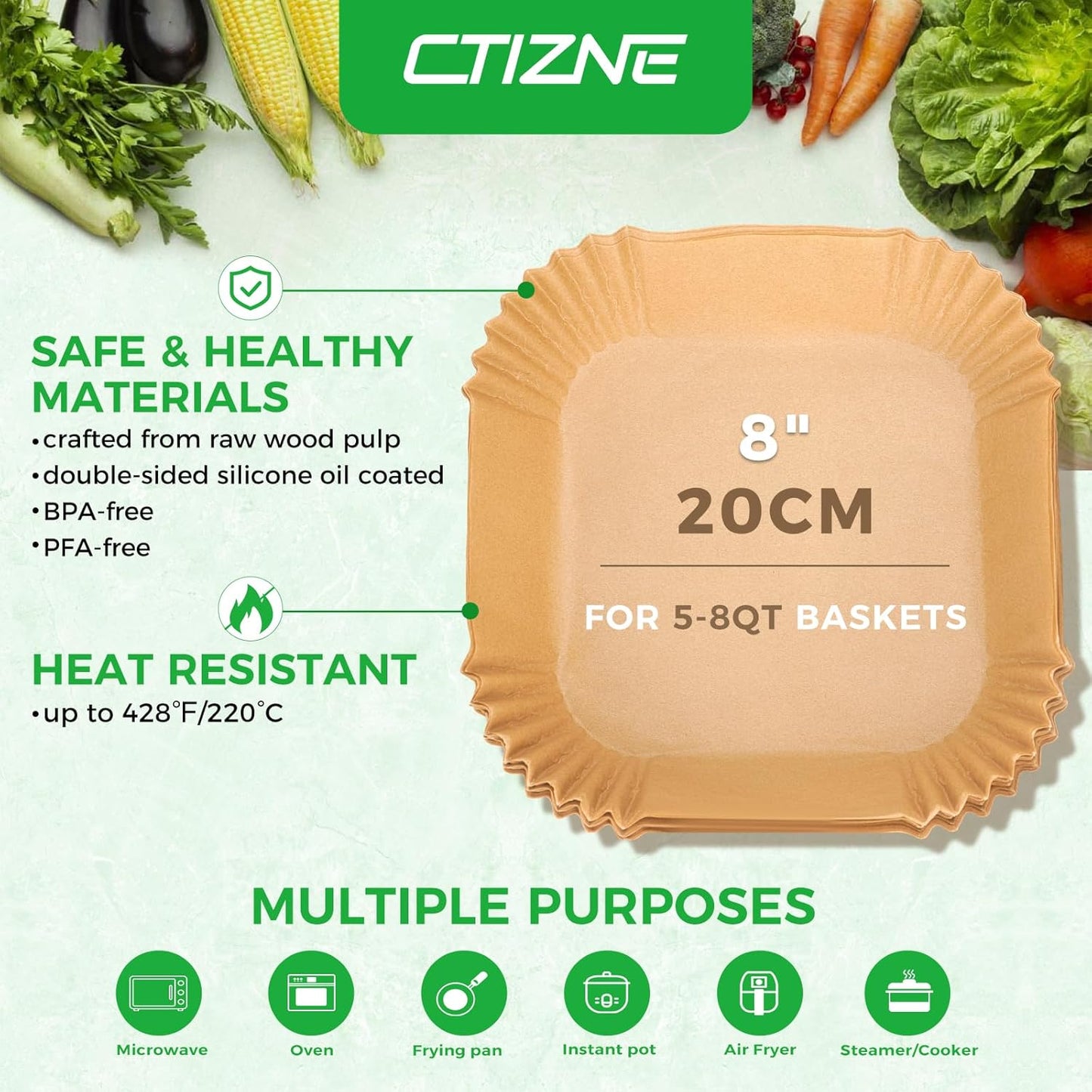 Air Fryer Disposable Paper Liners - 150Pcs 8In Square Parchment Paper Non-Stick Airfryer Basket Liners for Steamer Microwave Oven, Deep Fryer Parts & Accessories