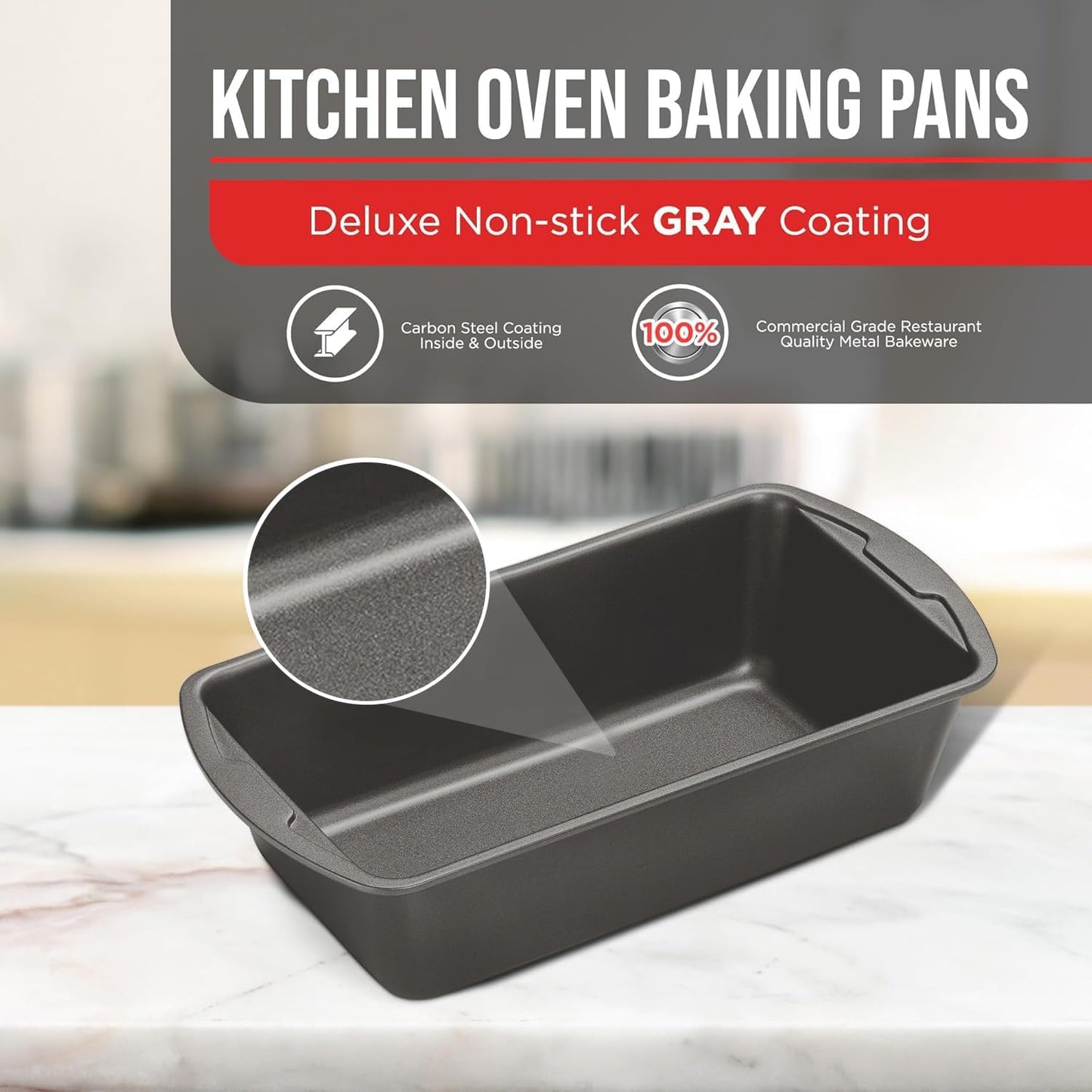 Nonstick Loaf Pan Set Pack of 4, Carbon Steel 11" Large Baking Bread Pan, Oven Safe Up to 450°F, PFOA, PFOS, PTFE Free, Space Saving Stackable Design, Stain Resistant, Dishwasher Friendly, Gray Marble