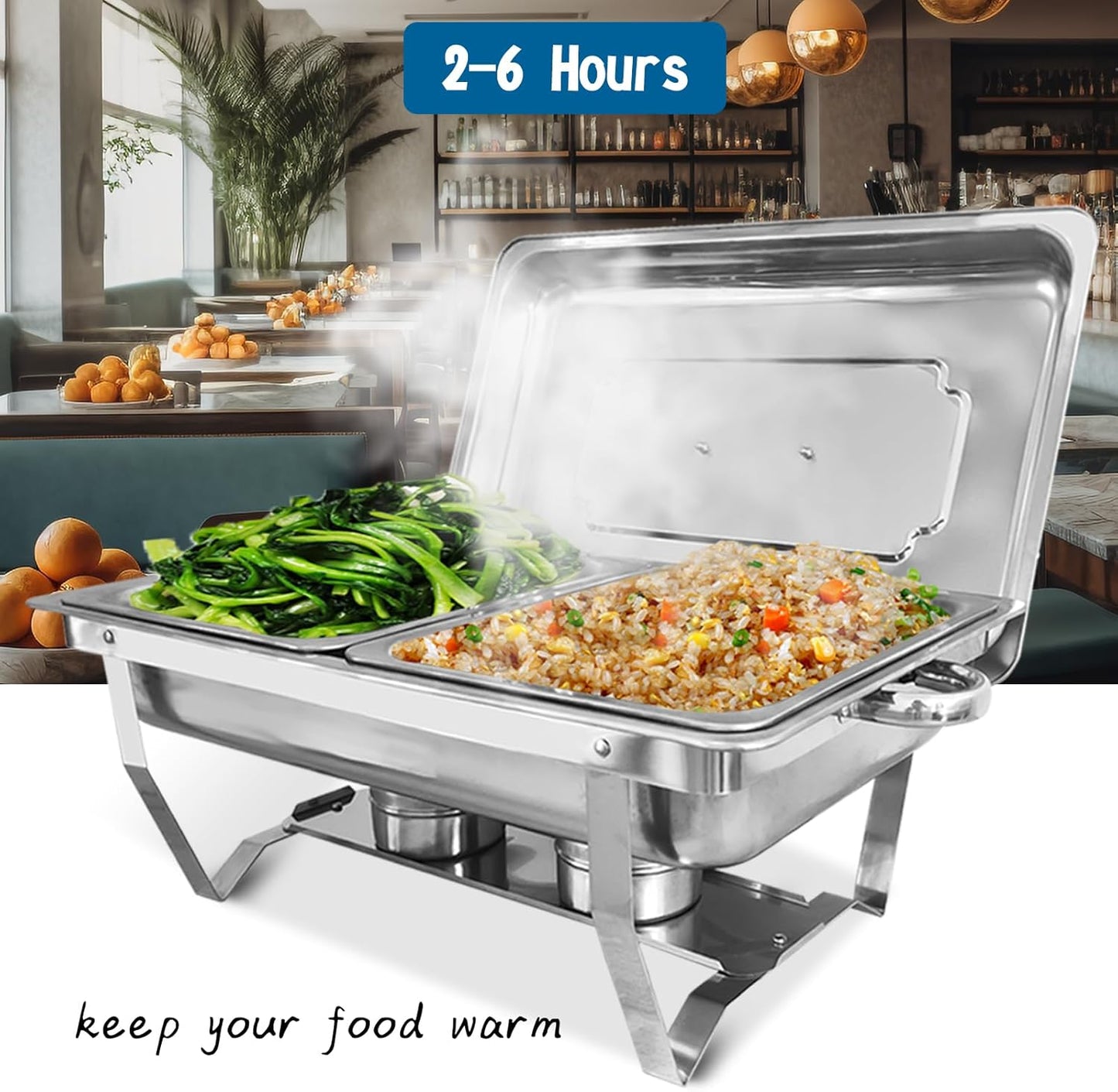 Chafing Dish for Buffet, 8 Pack Stainless Steel Chafing Servers Food Warmer Set with 8QT Half Size Food Pan for Kitchen Party Banquet Dining