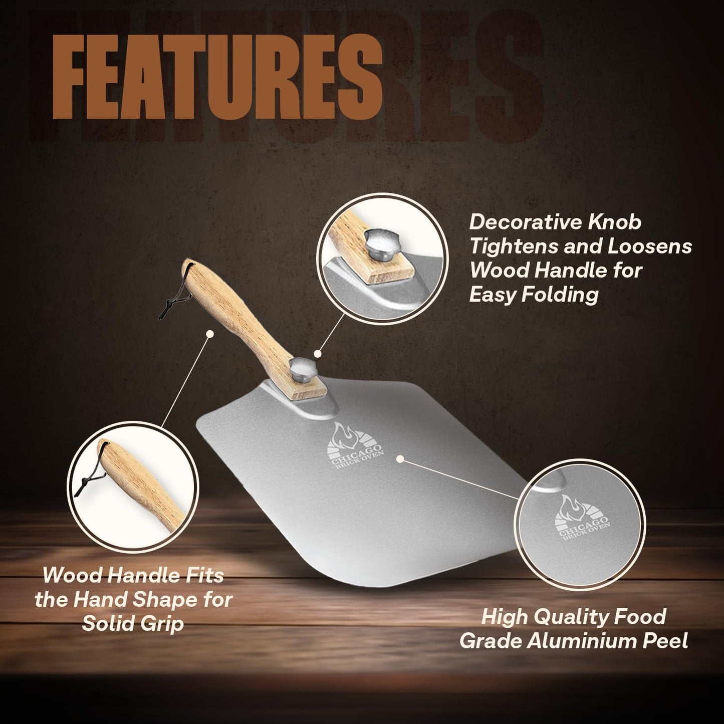 Aluminum Pizza Peel 12" x 14" with Foldable Wooden Handle, 25" Long Turning Spatula, Pizza Paddle, Pizza Spatula Paddle, Aluminum Metal Pizza Peel 12 Inch, Pizza Accessories